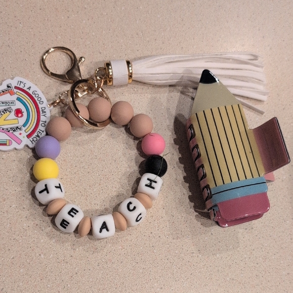 Accessories - Teacher Beaded Keychain Set With Tassles And Pencil Hairclip
